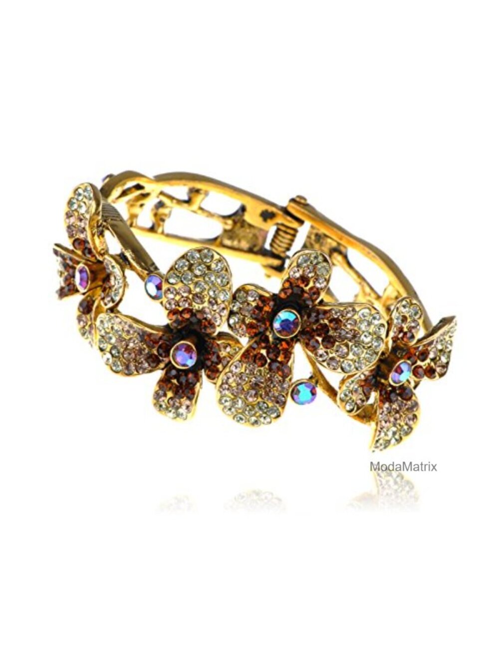 Antique Vintage Multicolor Crystal Rhinestone Flower Garden Cuff Bracelet Bangle